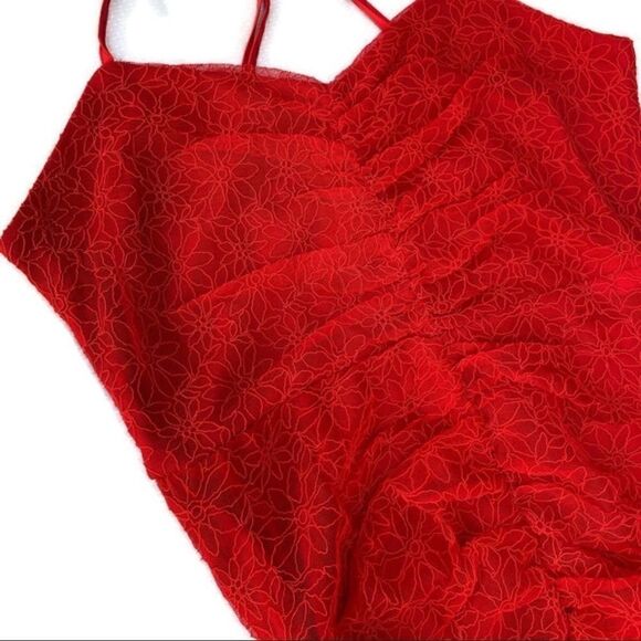 Red Ruched Appliquéd Strappy Vneck Dress with Criss Cross Back - Picture 8 of 11